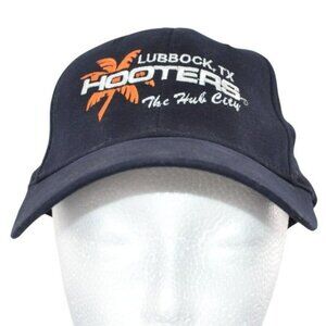 Vintage Hooters Lubbock Texas Hub City Navy Blue Orange Cotton Ball Cap Hat